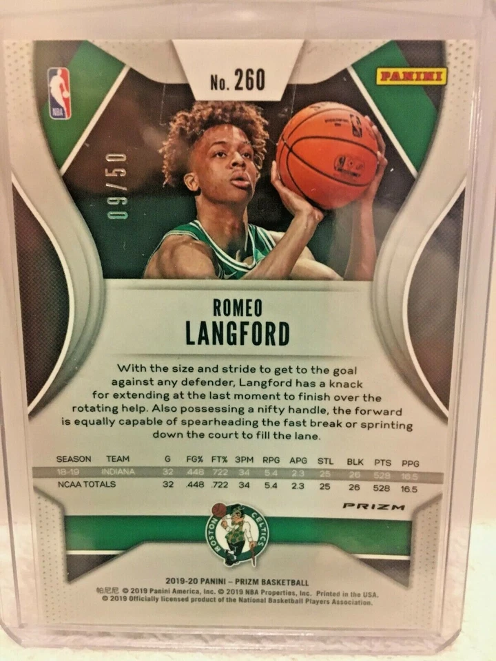 2019-20 Panini Prizm PINK Fast Break Romeo Langford RC Rookie #260 09/50 SP - Image 2 of 2