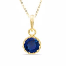 6mm Round Cut Blue Sapphire 14K Yellow Gold Plated Solitaire Pendant Necklace