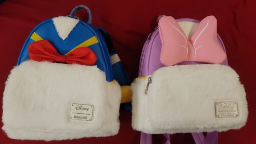 Loungefly Disney Donald & Daisy Duck Mini Backpack BoxLunch Exclusive Set NWT - Afbeelding 1 van 16