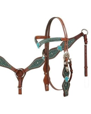 Leather Western Tack Set With Headstall ,Breast Collar and Reins.