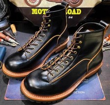New Men's Platform British Round Toe Lace Up Shoes Leather Combat Ankle Boots
