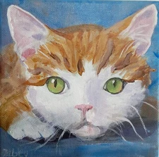 CAT Oil Painting, HandPainted Original, OOAK Artist Signed, Zebley 6 x 6" rzzart