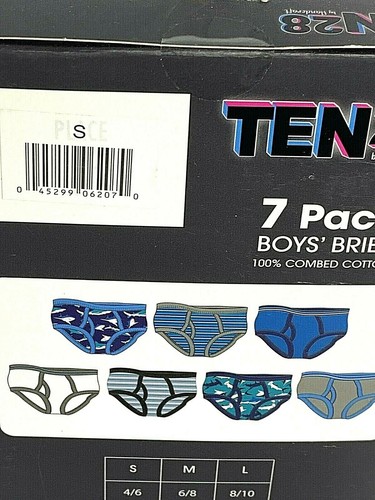 TEN28 Boys Soft Cotton Briefs Sz Small (4/6) 7-Pk Sharks Multicolor By Handcraft - Picture 6 of 10