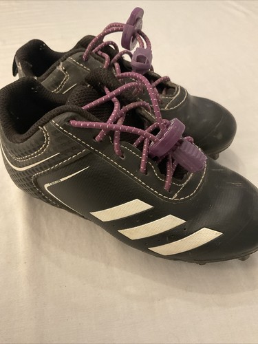 Adidas Kids Boys Girls Soccer Cleats Shoes ~ Size 10K ~Black ~ Purple Lock Laces - Picture 2 of 9