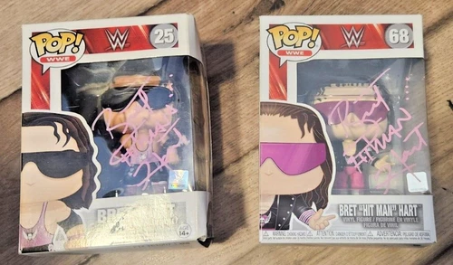 Bret Hitman Hart Signed WWE Funko Pop Figure #68 #25 WWF Autograph HOF WWF LOT