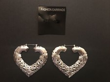 Lot Of 24 Silver Filigree Heart Shape Earrings