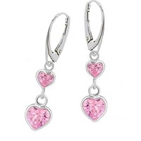 MäDchen Brisur Rosa Herz Zirkonia Ohrringe Kinder OhrhäNger 925 Sterling Silber