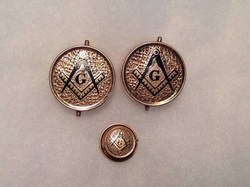 FINE- Antique-Masonic Emblem-GOLD FILLED CUFFLINKS & LAPEL BUTTON-Pat. Date 1875