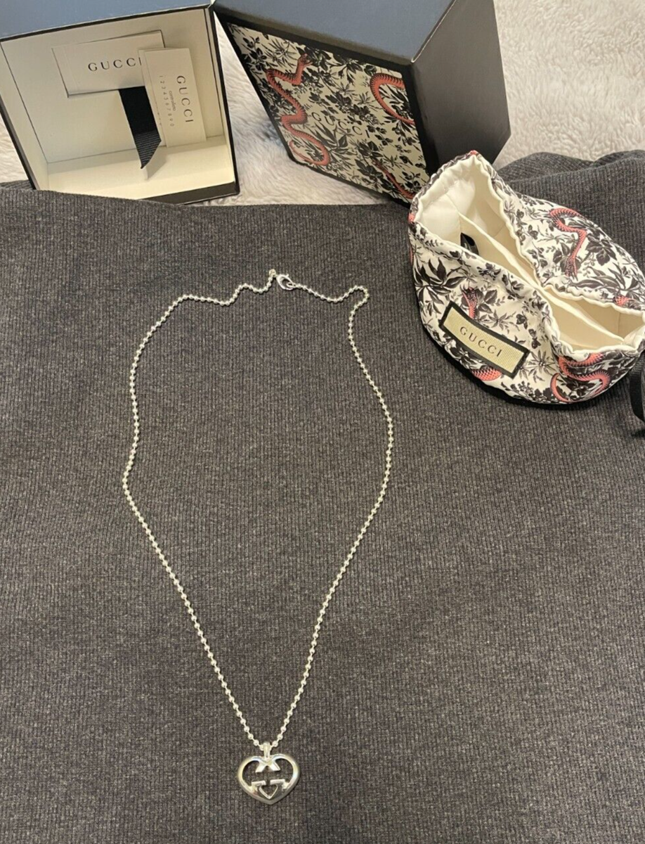 GUCCI Sterling Silver love Britt Heart Pendant Necklace