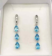 3Ct Pear Cut Lab Created Blue Topaz Drop/Dangle Earrings 14K White Gold Plated