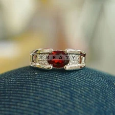 Garnet Oval Cut Gemstone With 925 Sterling Silver Ring For Men's #322 *