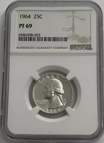 1964 NGC PF69 90% Silver Proof George Washington Quarter White Label