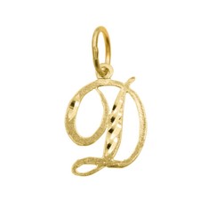 Genuine 14K Yellow Gold 0.78" Fancy Cursive Script Letter Initial 'D' Pendant