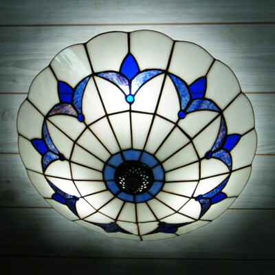 Vintage Tiffany Style Stained Glass Flush Mount Ceiling Light Lamp