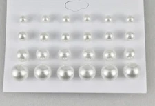 White earrings 12 pair set pack graduated faux pearl bead stud post tiny 4mm-8mm