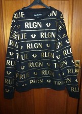 Image of True Religion Black Sweatshirt Size L Gold Metallic Logo New without tags