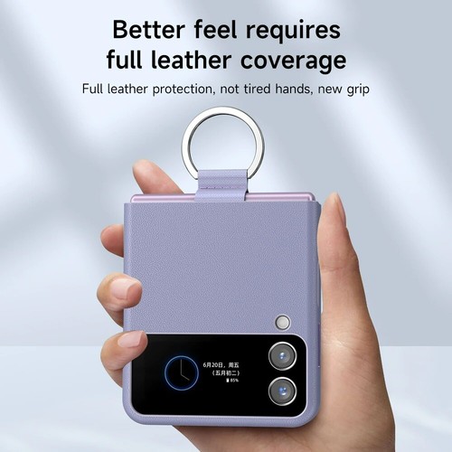 Genuine Cowhide Leather Phone Case for Samsung Galaxy Z Flip 3 Flip3 ZFlip3 Ring - Picture 3 of 12