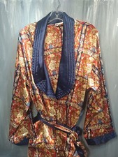Vintage 80's Victoria's Secret Gold Label Satin Robe M/L Navy Gold Red Amazing 