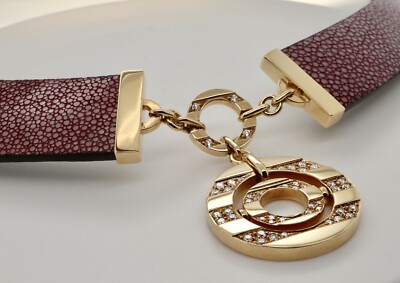 Auth. Bvlgari Astrale 18ct Yellow Gold Diamond Set Ostrich Leather