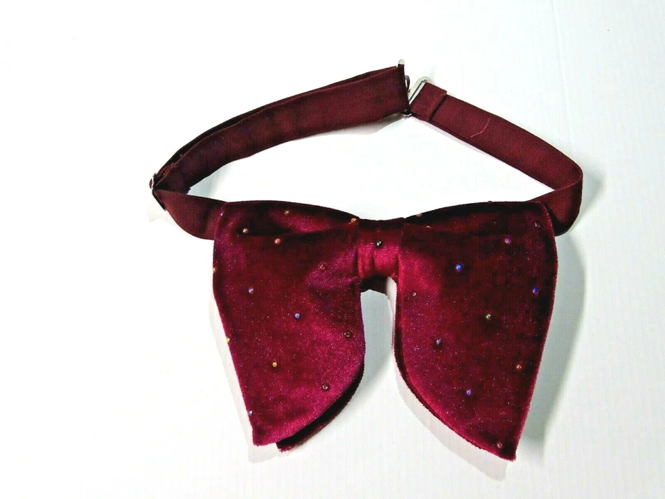 Pajarita de terciopelo borgoña de gran tamaño a lunares estilo vintage años 70 regalo de boda Foto 4 de 4