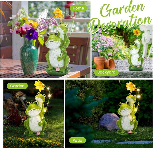 Solar Garden Statues Loving Frog Garden Decor Figurine Lights for Outside, Yard - Picture 4 of 9