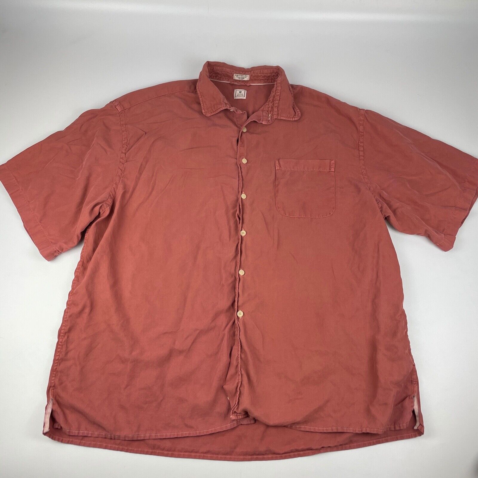 Peter Millar Men's Size 2XL Silk Blend Short Sleeve Beach Shirt Red Button  Up