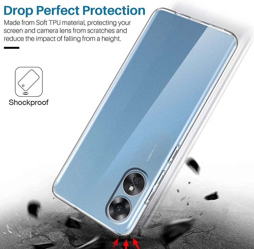 CUSTODIA per OPPO A17 Cover TPU NERO BLU CLEAR + Pellicola VETRO Temperato OPPO - Immagine 4 di 4