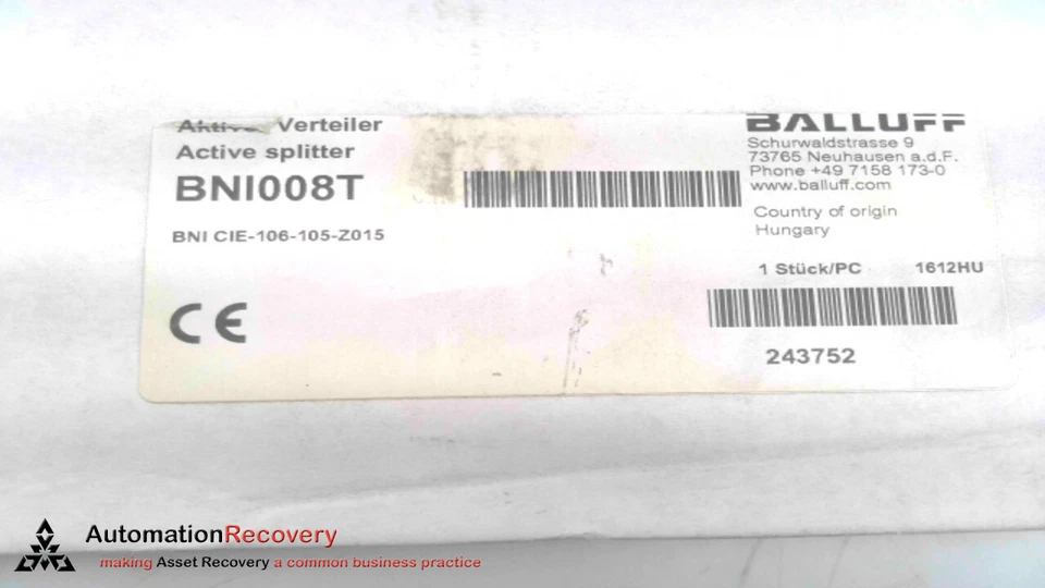 BALLUFF BNI008T NETWORK BLOCK BNI CIE-106-105-Z015, NEW #294908 - Image 3 of 4