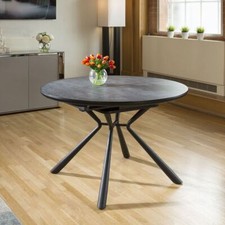 Modern Dining Table Round Oval Extending 120-160cm Granite Effect Top