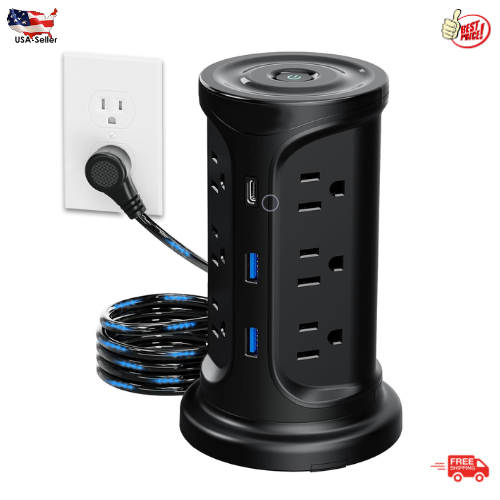 Extension Cord with Multiple Outlets Surge Protection Wall Mount 3 USB Ports-image
