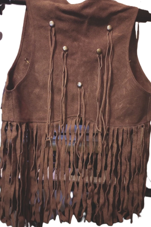 Chaleco Vintage Años 60 Durán México Gamuza Flecos Talla 34 Marrón Hippie Halloween Foto 2 de 3