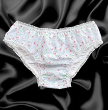 White Satin Floral Frilly Lace Bikini Briefs Panties Sissy Knickers CD TV