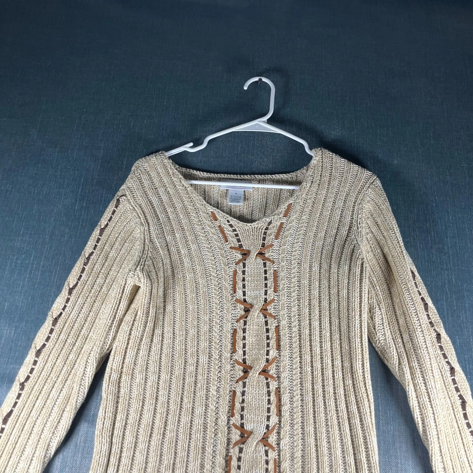 Suéter De Colección Westbound Para Mujer Talla S Tostado/Marrón Tejido con Cable Cuello en V Manga Larga Foto 3 de 4