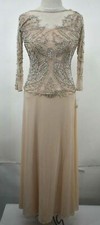Pisarro Nights Womens Light Pink Jewel Neck 3/4 Sleeve Beaded Embellished Gown 2
