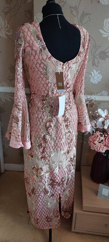 New River Island Pink Blush Sequin Evening Wedding Occasion Flare Sleeve Dress 8 - Picture 11 of 18