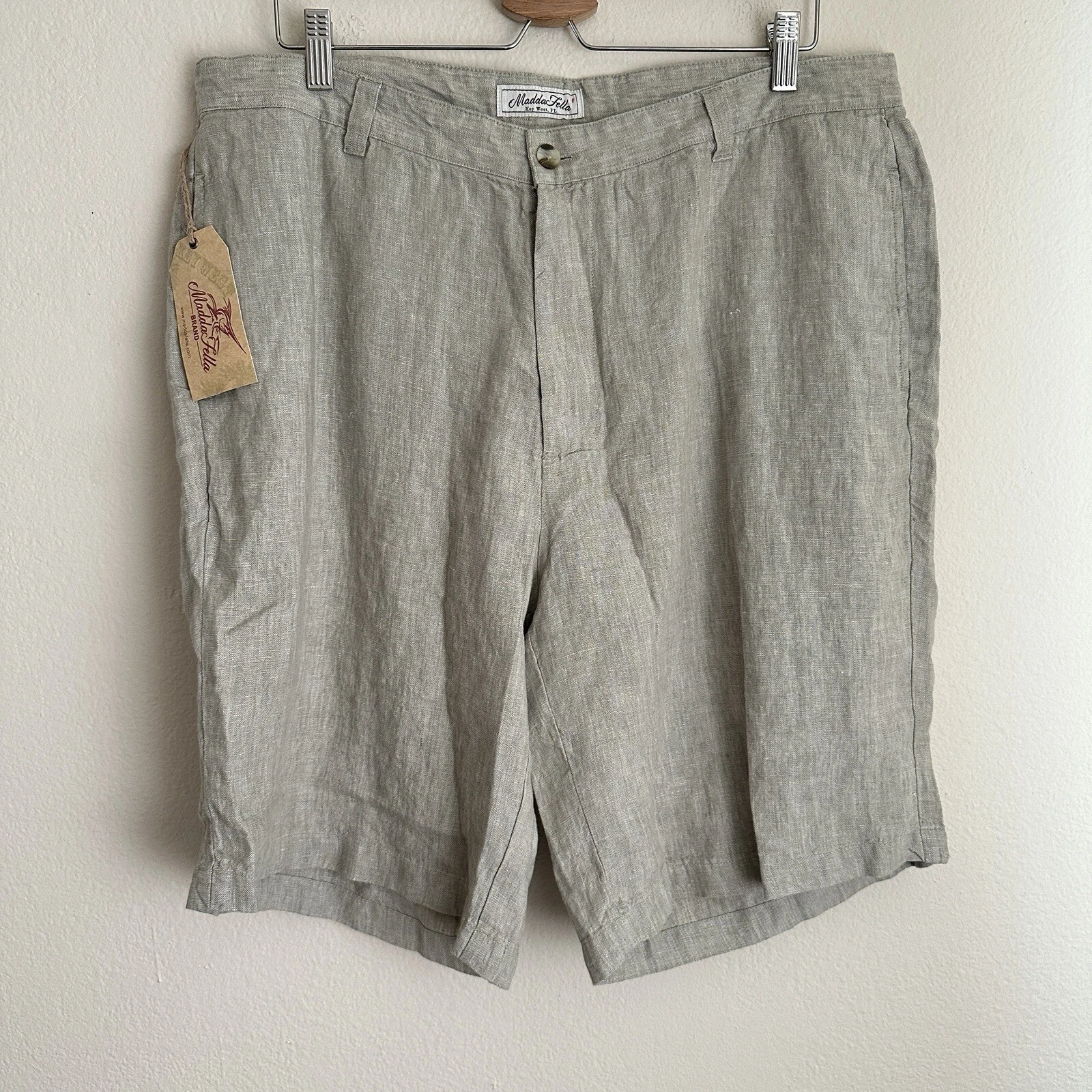 Madda Fella Linen Shorts Mens 38 Green 100% Linen Key West Casual Coastal NEW