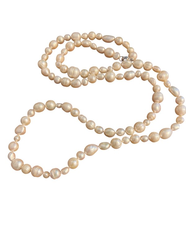 Vintage Honora Long Genuine Pearl Necklace Sterling Silver Double Estate 34"