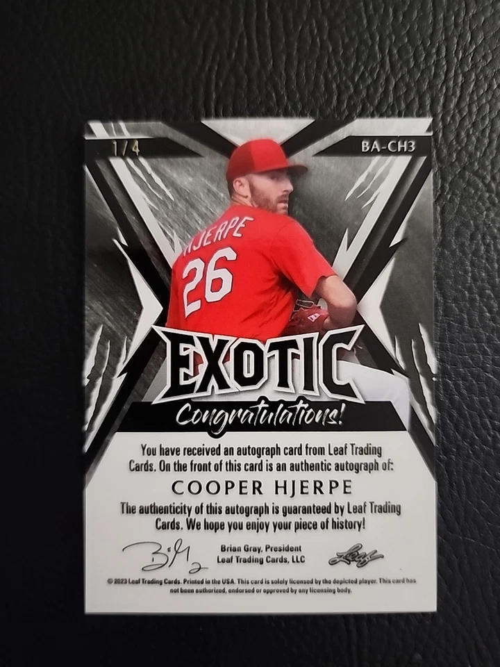 2023 Leaf Exotic Cooper Hjerpe Peacock Refractor Auto 1/4 - Image 2 of 2