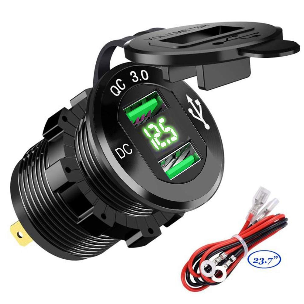 GemCoo QC3.0 Caricabatteria Presa per Auto Doppio USB in Alluminio, 12V / 24V 36