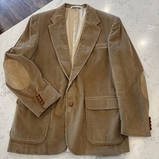 VTG USA Lands End Corduroy Blazer Men 42L Sport Coat Preppy Jacket Tan Elbow