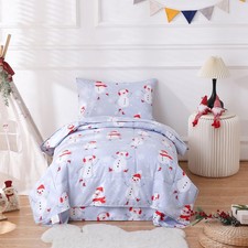 Blue Snowman Bedding Set, 4 Piece Soft Microfiber Comforter Sheet Set Oeko-TE...