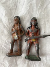 Lot of 2 Vintage Lead Toy Figures Indian w Knife and w Rifle Hollow Cast Metal