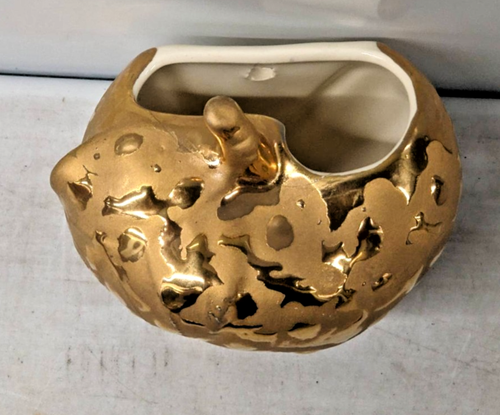 Vintage 24K Gold finished Ceramic Apple-Shaped Wall Pocket Made in Japan - Picture 2 of 14