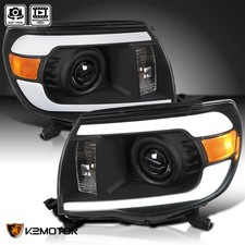 Fits 2005-2011 Toyota Tacoma Led Tube Black Projector Headlights Headlamps Lhrh