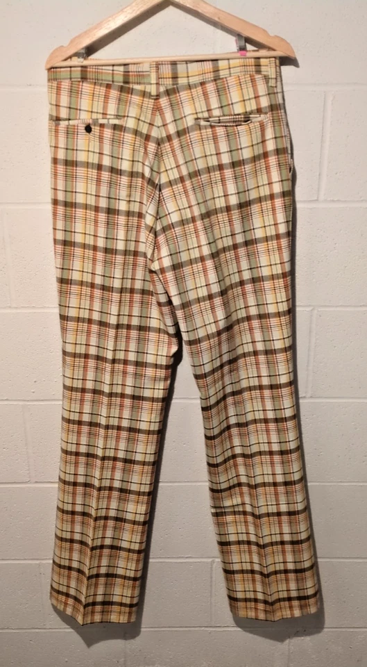 Pantalones de Colección Farah Bell Bottom Para Hombre 32 x 34 Cuadros Disco Ocio Poliéster Pantalones Foto 3 de 4