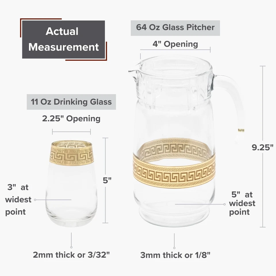 Greek Key Design Water Beverage Set 1 Pitcher Jug With 6 Hiball Glasses - Image 3 of 4