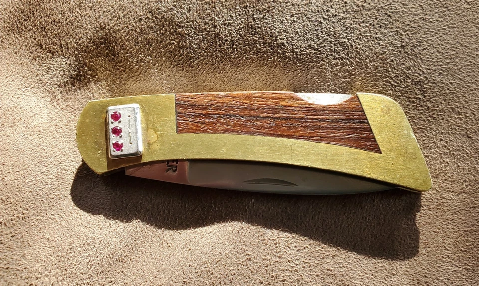 Vintage Gerber Brass & Wood Sportsman Lockback Folding Knife Used but Nice - Image 3 of 4