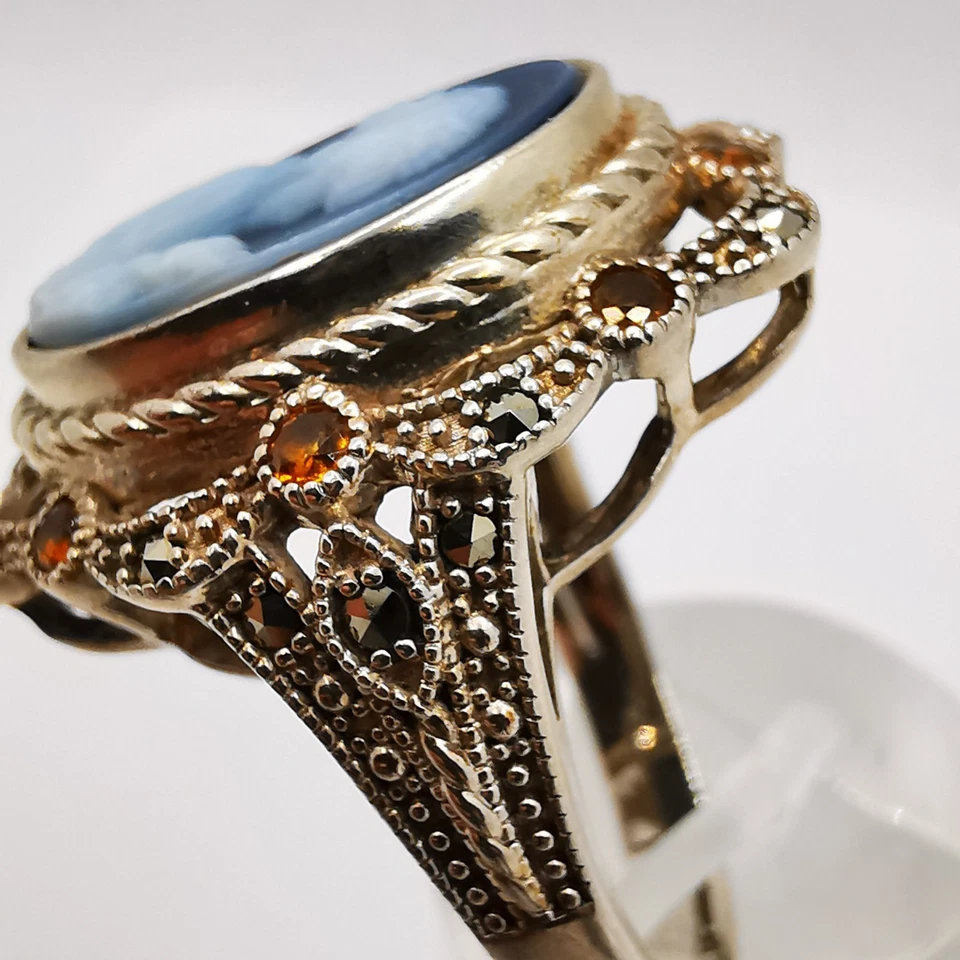 Gemme Achat Ring mit Frauenkopf Silber 925 mit Edelsteinen - Bild 2 von 4