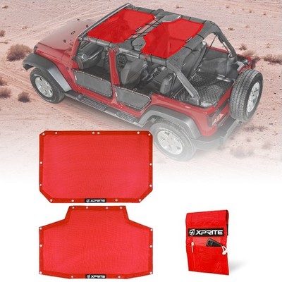 Red Top Cover Mesh Sun Shade UV Protection for Jeep Wrangler JK 2007-2018 4Dr