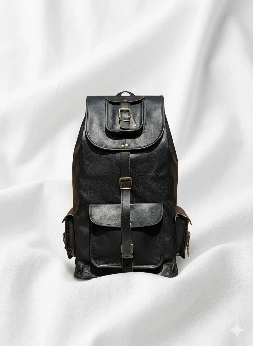 20" Laptop Rucksack Vintage Travel Genuine Black Alfa Leather Goat Bag Gym